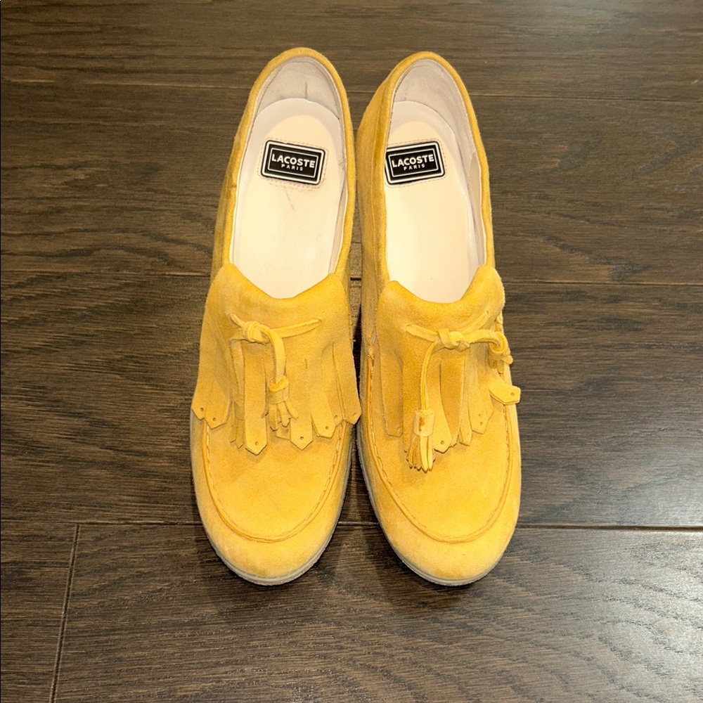 Lacoste Mustard Suede Heeled Loafers - Picture 3 of 8
